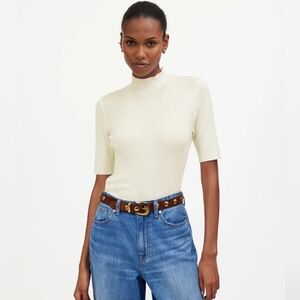NWT Madewell Ribbed Merino Wool Mockneck Sweater Tee ivory xs $75 *flaw*